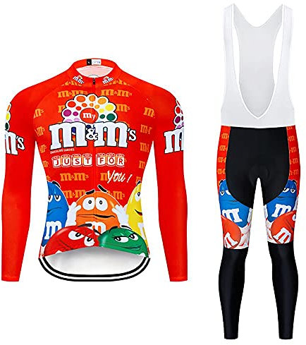 Radtrikot Set Herren Fahrradtrikot, Langarm Set mit 20D-Gel-gepolsterten Langarm Trägerhose Radhose, Atmungsaktiv Elastische Schnell Trocknend Fahrradbekleidung Set für Radfahren MTB