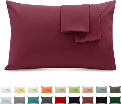 Funda Almohada 100% Algodón 40x70 cm 2 PCS, Juego de 2 Funda Almohada de Suave Puro Algodón, Sin Cremallera Cepillada con Cierre de sobre Borgoña