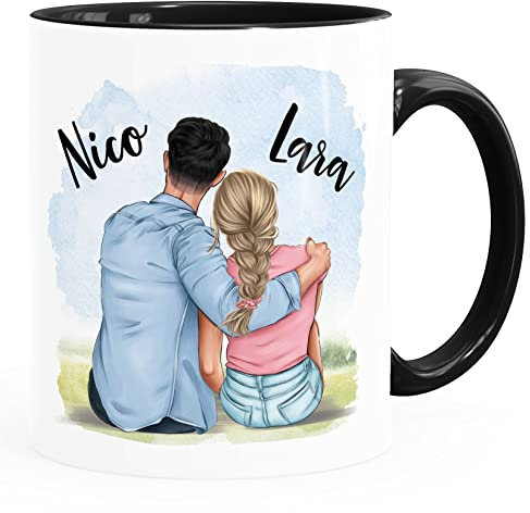 SpecialMe® personalisierte Partner Tasse mit Namen Geschenk Liebe Jahrestag Valentinstag Freund Freundin Mann Frau weiß-innen-schwarz Keramik-Tasse