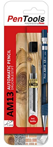PenTools by Pentel AM13 Druckbleistift, 1,3 mm Strichstärke für Handwerker und Schreiner, inkl. 8 Feinminen, VE