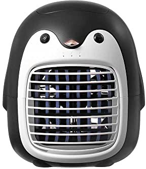 TOTMOX Ventilador humidificador portátil de aire acondicionado para escritorio de coche, hogar, enfriador evaporativo recargable con USB tipo C capaz de carga, linda y moderna forma de pingüino