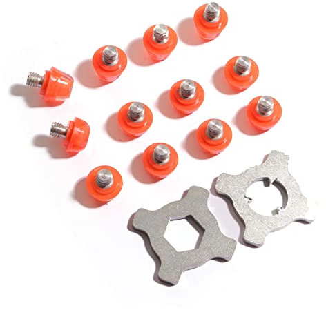 STUDIAMONDS Gummistollen für Fußballschuhe - 12x Fußballstollen Standardgewinde mit 2X Stollenschlüssel (Fluoreszierendes Orange)