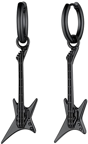 Richsteel Gothic Rock Ohrringe Schmuck für Männer Frauen 2,5 x 12mm Breit Gitarre Schwarz