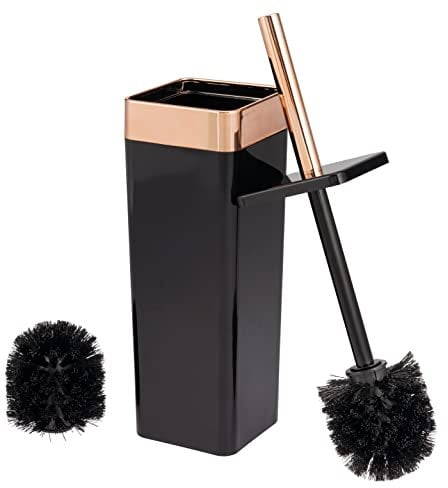 bremermann WC-Garnitur Savona, WC-Bürstenhalter, Toilettenbürstenhalter, eckig (schwarz-Rosegold)