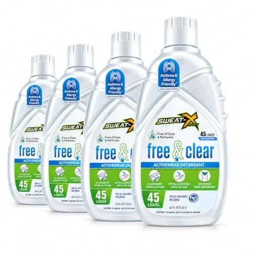 Sweat X Sport Free & Clear Activewear Waschmittel, zertifiziert asthma- und allergikerfreundlich, hypoallergen, für Sportbekleidung und den täglichen Gebrauch, 180 Waschladungen (Packung mit 4–45