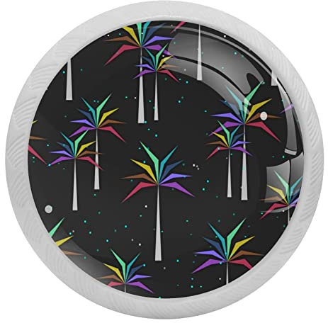 Bunte tropische Palme, Schwarz, leuchtet im Dunkeln, Kristallglas-Schrankknöpfe, 4 Stück, Schubladengriffe für Küchenschränke, Kommoden, Schrank, Kleiderschrank