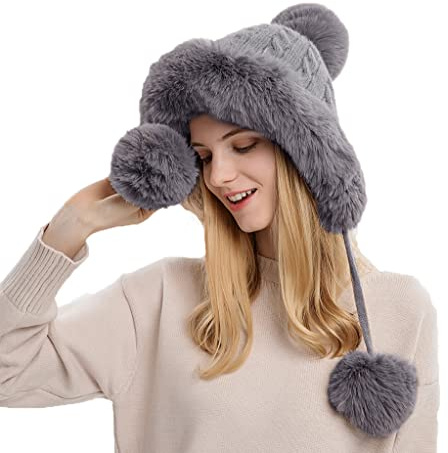 YAMEE Wintermütze Damen Warme,Strickmütze Winter Skimütze Plüschhüte Damenmütze,Kopfbedeckung Plüsch Samtkappe für Skifahren Radfahren