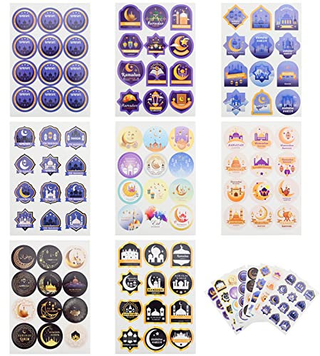 480 Stück Eid Mubarak Aufkleber,Ramadan Mubarak Aufkleber,2,5 cm Durchmesser muslimische Geschenktüte Papier Dichtungsaufkleber für Ramadan Mubarak Party,muslimische Party, Umschläge,Leckerli-Tüten