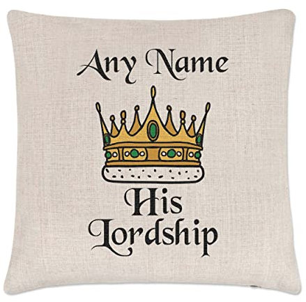 Gift Base Personalisierbarer Kissenbezug 'His Lordship' - Beige, 40 x 40 cm, Einfarbig, Leinen, Klassisch/Elegant/Traditionell, 1 Stück