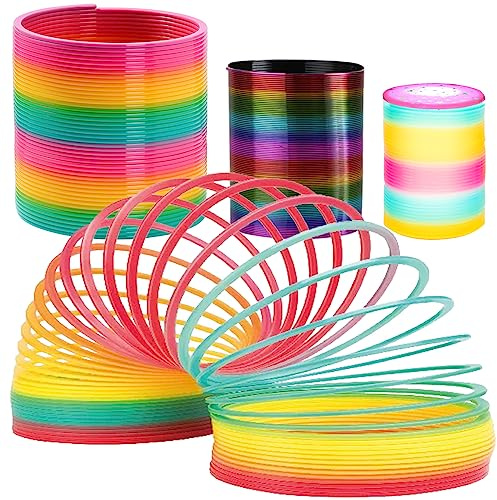 DSL Lot de 3 jouets géants arc-en-ciel Slinky, moyen métallique, petit jouet lumineux, cadeau d'anniversaire, cadeau de Noël, cadeau de fête pour enfants