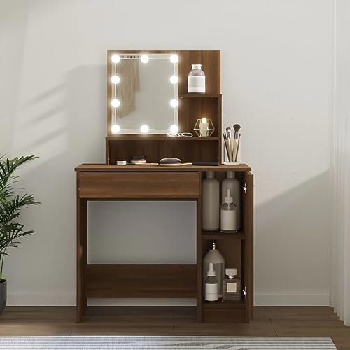 vidaXL Schminktisch mit LED Braun Eiche 86,5x35x136cm
