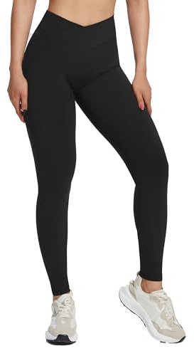 JOYSPELS V Crossover Workout-Leggings mit hoher Taille für Damen, Scrunch Butt Lifting, Fitnessstudio, Strumpfhose, Bauchkontrolle, Yogahose, Schwarz, S