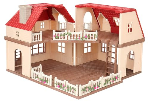 Family Cozy Cabin Doll house Playset, Dollhouse Furniture and Accessories,DIY Cottage Pretend Play dollhouses, for Toddlers, Boys & Girls