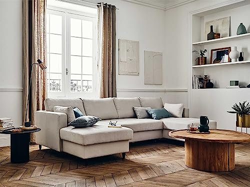 Lisa Design Anna – Wohnlandschaft U-Form – 7-Sitzer – mit Schlaffunktion und Bettkasten – aus Samt Beige