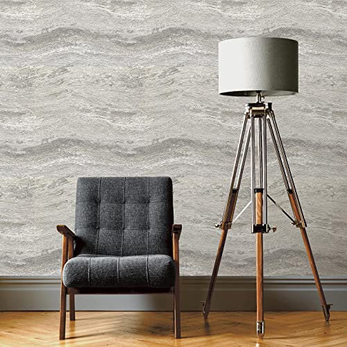 Onyx Wallpaper - Modern Wallpaper for Living Room, Bedroom, Fireplace - Decorative Luxury Wall Paper with Textured Look (White, Silver, Metallic Champagne), The Design Library