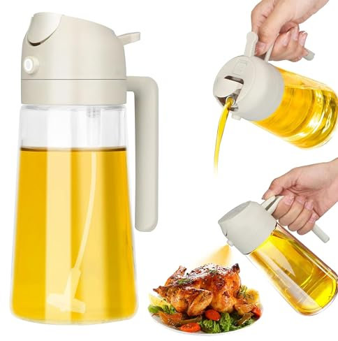 EUIOOVM Oil Spray Bottle,2-in-1 Glass Olive Sprayer 15.8oz /470ml Cooking Oil Dispensers Vinegar Sprayer,Suitable for Kitchen Air Fryer BBQ Baking Frying Salad (white)