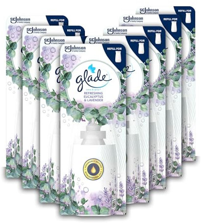 Glade Sense & Spray Air Freshener Refill, Motion Activated Automatic Room Spray and Odour Eliminator for Home, Eucalyptus and Lavender, 8 Refills (8 x 18ml)