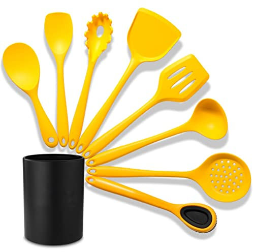 SkVLf Juego de utensilios de cocina de silicona con espátula, pala y cuchara sopera resistentes al calor, kit completo de herramientas de cocina con práctica caja de almacenamiento