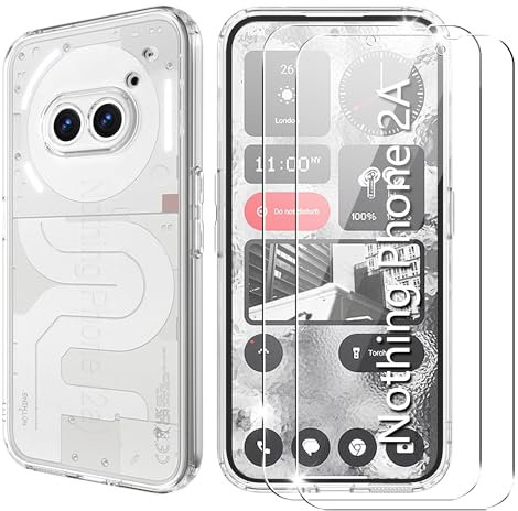 Tieeyivv Funda Nothing Phone 2a / 2a Plus con 2 Piezas Protector de Pantalla Cristal Vidrio Templado Transparente PC Atrás Incorporado Cover Anti-rayones, Anti-Amarilleo Protección Bumper