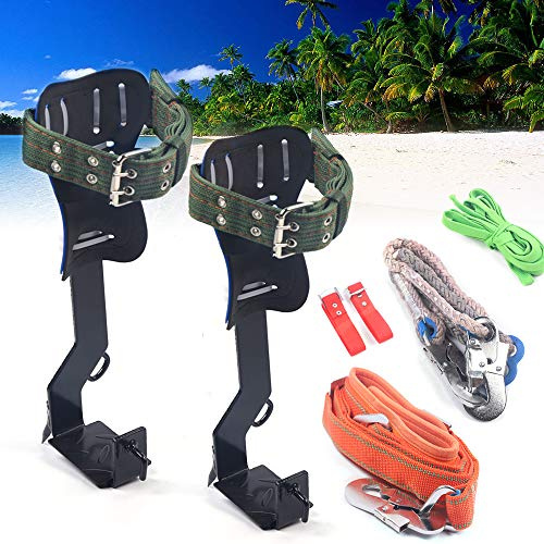 innytund Tree Climbing Tools Stainless Steel Tree Climbing Tool with Single Safety Strap and Orange Rope, Tree Climbing Spikes Set for Tree Climbing, Rock Climbing, Fruit Picking and Height Work