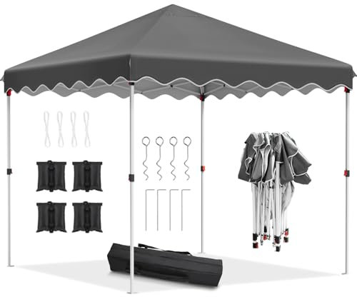 Pavillon 3x3 Faltpavillon, Wasserdicht Partyzelt 420D Oxford, UV-Schutz 50+ Gartenpavillon, Gartenzelt inkl. Sandsack Geschliffene Nägel Aufbewahrungstasche, Pavillons für Garten Party Hochzeit, Grau