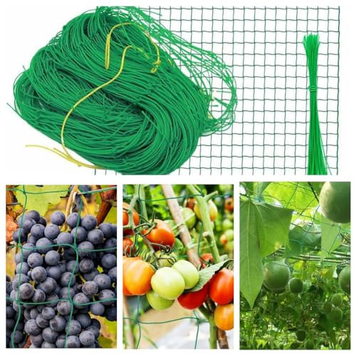 Garden Trellis Netting 1.8m x 5m with 50 Pcs Cable Ties,Pea Bean Netting Climbing Plant Support Net for Bean Fruits Climbing Plants Cucumber Tomatoes Flowers Vine Plant