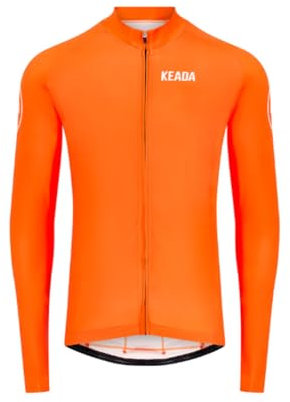 Keada Essential Long Sleeved Cycling Jersey - Long Sleeve Cycling Jersey Men - Mens Long Sleeve Cycling Jersey - Mens Bike Bicycle Winter Thermal Long Sleeve (UK, Alpha, M, Regular, Regular, Orange)