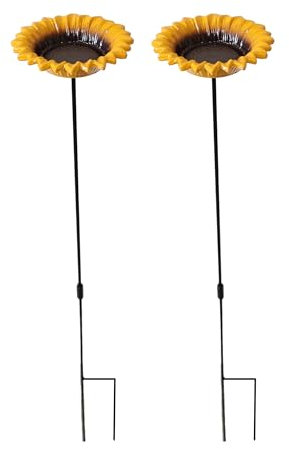 DIVCHI Bird Feeders Free Standing Flower Birds Feeding Station | Garden | Outdoor | Pole | Decorative | Wild Bird | Seed | Nut | Water | Bowl | Bath | Dish (Pack of 2) (Yellow)