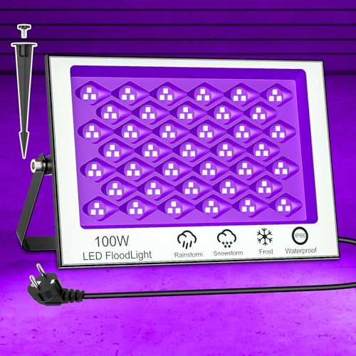 wowspeed LED Schwarzlicht Strahler 100W, Schwarzlicht Led mit Stecker, IP66 Wasserdicht UV Strahler mit Schalter, 395-400nm Schwarzlichtlampe für Bar, Disco, Party, Halloween, Bühnen