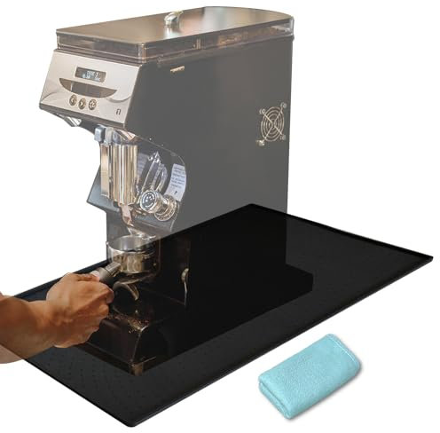 47.5x29.7cm Kaffeevollautomat Unterlage, Anti-Rutsch Silikonmatte, Abtropfmatte Geschirr, Schwarz Abtropfmatte, Silikon Matte Unter Kaffeemaschine mit Tuch, Saugfähige Abtropfmatte für Kaffee