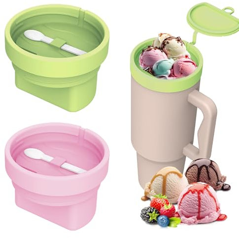 Cooltto Recipiente para helados Stanley 40 oz Cup Helados Formas de Helado Silicona Helado Taza con Tapa Vasos Accesorios Cubitera Molde de Hielo Libre de BPA Bandeja de hielo con orificio para pajita