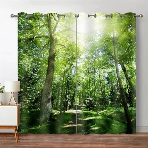 IKDZCM Wald, Dschungel, Baum, natürliche Landschaft, dünne Jalousien, Vorhänge für Wohnzimmer, Küche, Schlafzimmer, Wasserfall-Dekor WxH/2x173x183cm vorhänge mit ösen