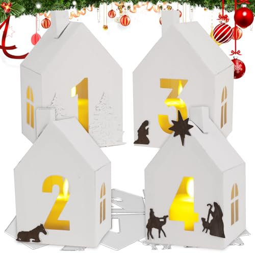 BOOMTOP 4pcs Stanzschablonen Weihnachten Laterne Stanzen Stanzschablone Haus Windlicht Adventskerzen 1-4 Advent Zahlen Stanzformen Tischdeko Cutting Dies Prägeschablone DIY Weihnachtsdeko
