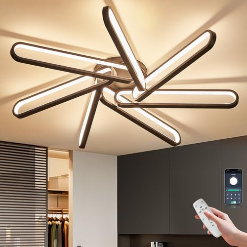 BRIMETI LED Deckenleuchte Dimmbar Deckenlampe Schwarz 100-120W Wohnzimmerlampe 7 Flammig Deckenbeleuchtung LED 84cm mit Fernbedienung APP, Moderne Schlafzimmer 5000LM Deckenbeleuchtung Lampe Büro