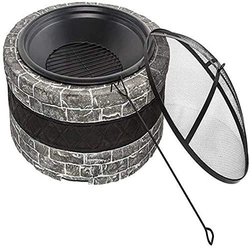 bttllke Feuerstelle BBQ Grill Feuerschale Runde Holzkohle Heizung Brazier Imitation Stein Holzmaserung Herd