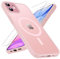 TQIAHF Magnetic Phone Case for iPhone 11 Case with 2 Tempered Glass Screen Protector Compatible with MagSafe Military Grade Shockproof Translucent Matte Cover Slim Phone Case for iPhone 11,Pink