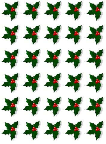 30 Christmas Holly Pre Cut Cupcake Toppers Edible Wafer Paper Fairy Cake Toppers Birthday Celebration Cakes Decorations