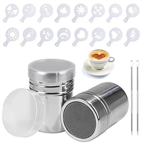 Acciaio Inossidabile in Polvere Shakers con 16 Stampo per Cappuccino e Perno di Arte, Lattine Mesh Shaker Polvere di Caffè Cacao per Decorazione Cucina, Bevande, Pasticceria