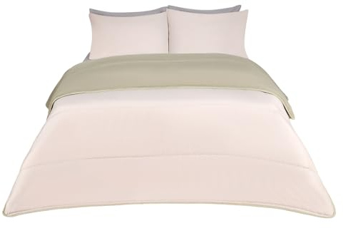 OHS 10.5 Tog King Size Duvet, Reversible Coverless Duvet Soft Warm Microfibre Fabric Comfortable For all Season Washable Bedding Set with Pillowcases, Sage/Natural
