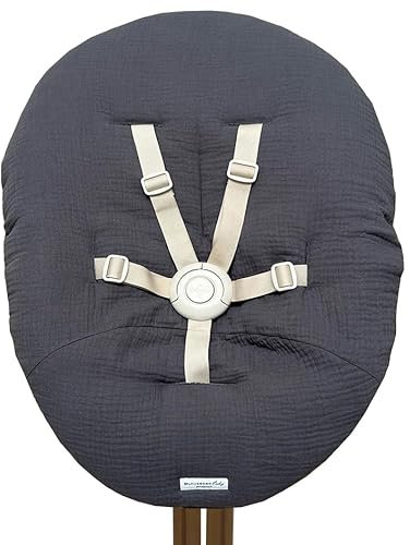 Blausberg Baby - Newborn Set Bezug für Babywippe Nomi Hochstuhl Stokke - Musselin Dunkelgrau - ÖKO-TEX Standard 100 zertifiziert