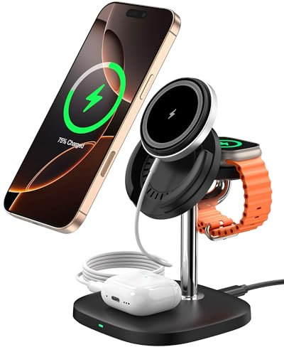 SwanScout Wireless Charger for iPhone and Apple Watch, Chargeur magnétique pour iPhone 16/15/14/13/12 Series, pour Apple Watch Ultra 2/9/8/7/6/5/4/3/2/SE 2, AirPods, Model 711M (No Adapter)