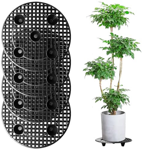 Topfuntersetzer Pflanzen Topfpflanzenständer, 4 Stück 30 cm Rund Blumentopfgitter Pad, Kunststoff Blumentopf Mesh Pads, Blumentopf Ständer Drainage Mesh für Lnnen-Balkon Outdoor Garten
