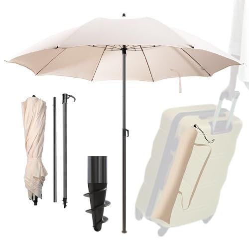 4smile Sonnenschirm Strand UPF 50+, Fb. Beige - Praktischer Reise Sonnenschirm für Koffer Ø 160 cm - Funktioneller Strandschirm klein faltbar, kompakter Strandschirm koffertauglich