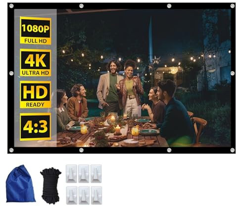 60-300 Zoll Beamer Leinwand, Doppelseitige Projektion Waschbar Projektionsleinwand für den Außenbereich, 4:3 HD 4K, Faltbare Anti-Falten Weiße Soft-Leinwand für Camping und Heimkino(250in)
