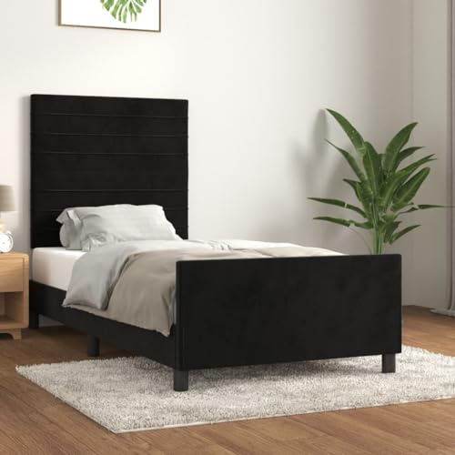 HaoChrymec Bettgestell mit Kopfteil Schwarz aus Samt, Höhenverstellbar, Stabiler Bettrahmen, schlafsofa, einzelbett, Für Schlafzimmer & Jugendzimmer, 80x200 cm