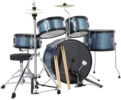 Kit De Batterie Junior, 5 Pièces Batterie Pour Débutants Complètes Pour Débutants Caisse Claire, Toms Basses, Siège, Cymbales Charleston, 2 Paires De Baguettes Pour Anniversaire