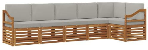 vidaXL Sofagarnituren 6 pcs Natürlich und Hellgrau Massivholz Akazie, Garten, modernes Outdoor-Sofa, L-förmige Lounge, Terrasse, langlebiger Komfort fürs Patio