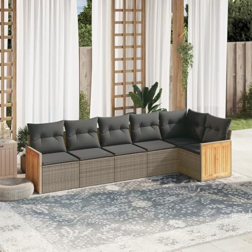 FWIKDUN 6-Piece Modular Patio Sofa Set with Cushions and Storage, Gray Poly Rattan Garden Sofa Set, Outdoor with Cushions for Weather-Resistant Outdoor Seating, Garden Furniture