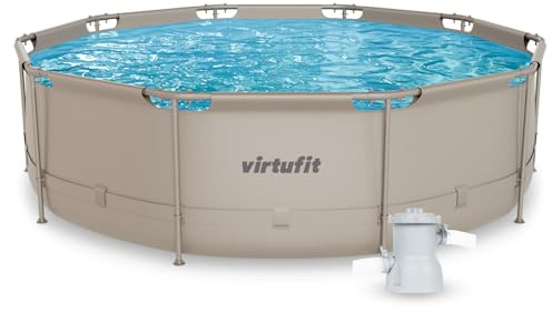 VirtuFit Piscina redonda Ø 366 x 100 cm beige - marco robusto de acero - incluye bomba de filtro - tamaño familiar