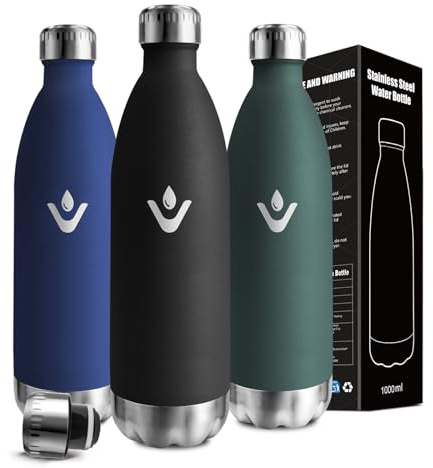 Gourde- 1l- Gourde Isotherme, Sans BPA, Gourde Inox, 24h Froid & 12h Chaud, Bouteille Isotherme, Anti Fuite, Double Vide, Bouteille d'eau pour Musculation, Voyage, Camping, Randonnée, Pilates